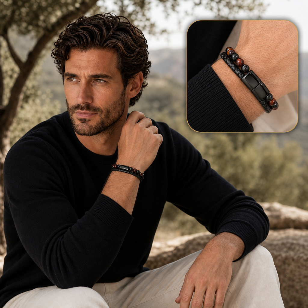 le modèle masculin MilAura milaura-male-01 portant le bracelet avec encart zoom