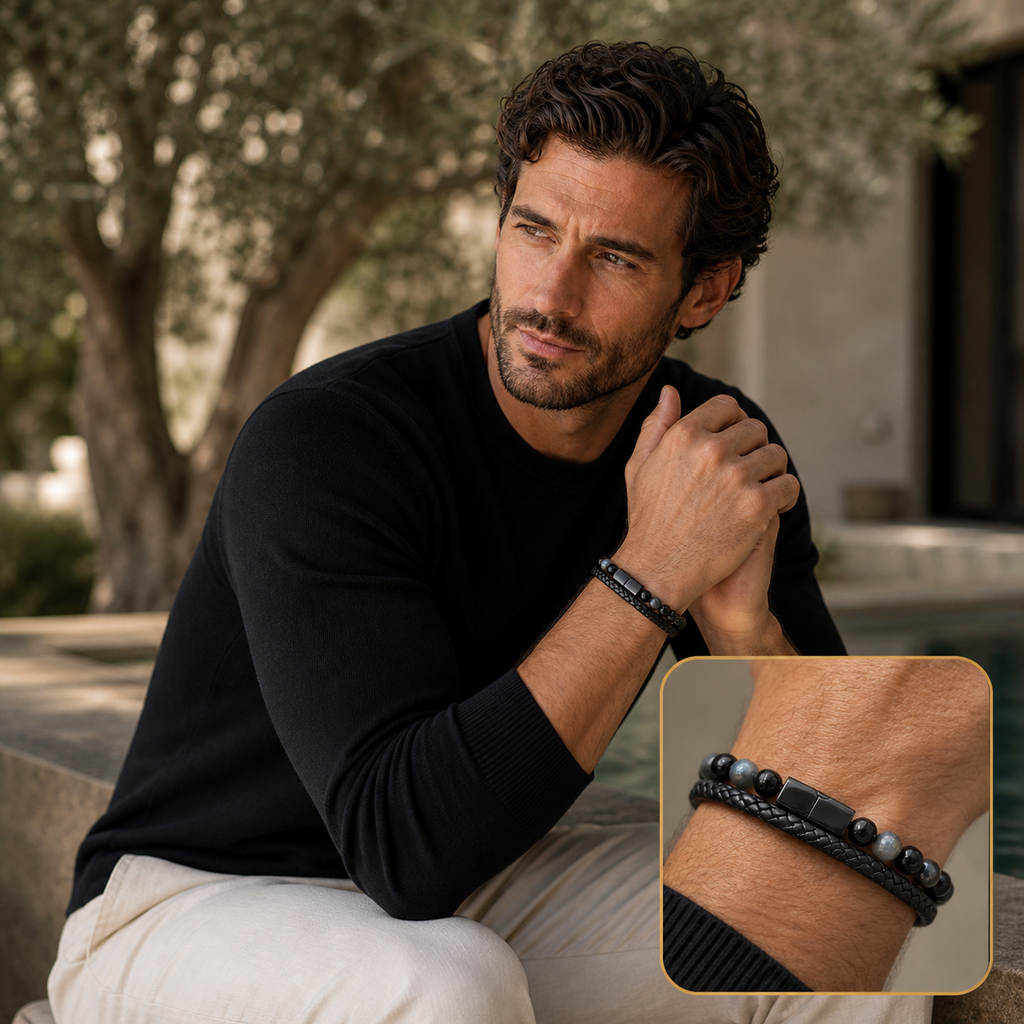 le modèle masculin MilAura milaura-male-01 portant le bracelet avec encart zoom