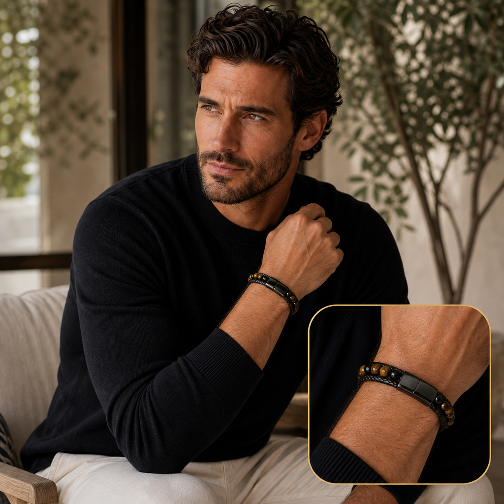 le modèle masculin MilAura milaura-male-01 portant le bracelet avec encart zoom