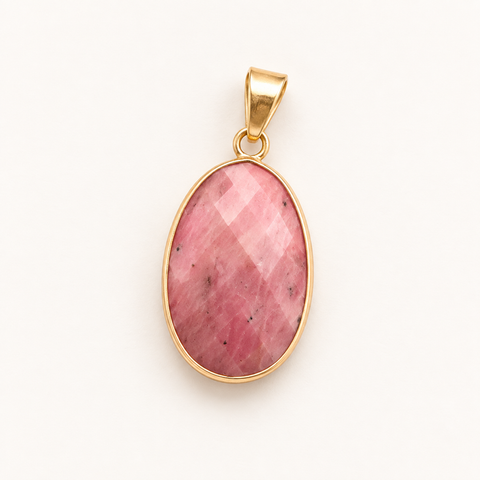 Pendentif ovale doré en rhodonite - 20 mm