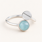 Bague ouverte en argent 925 et aigue-marine 7 mm