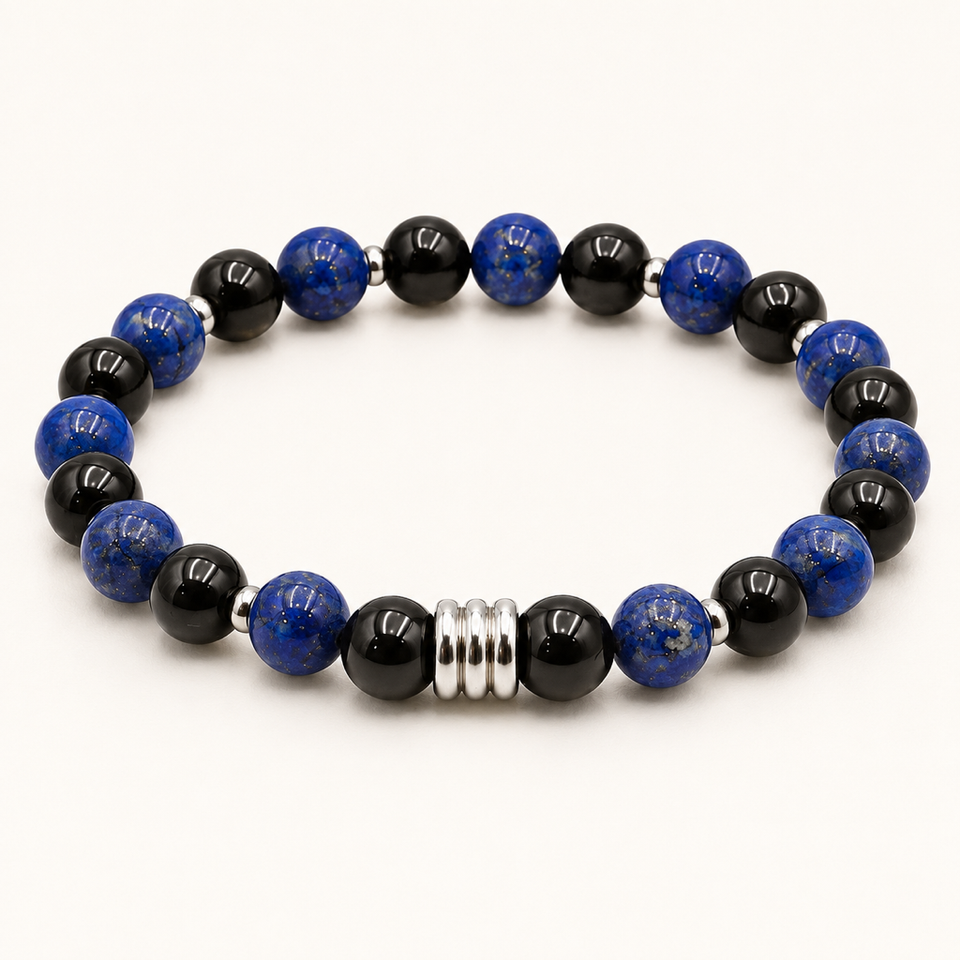 Bracelet homme en lapis-lazuli et onyx 8 mm