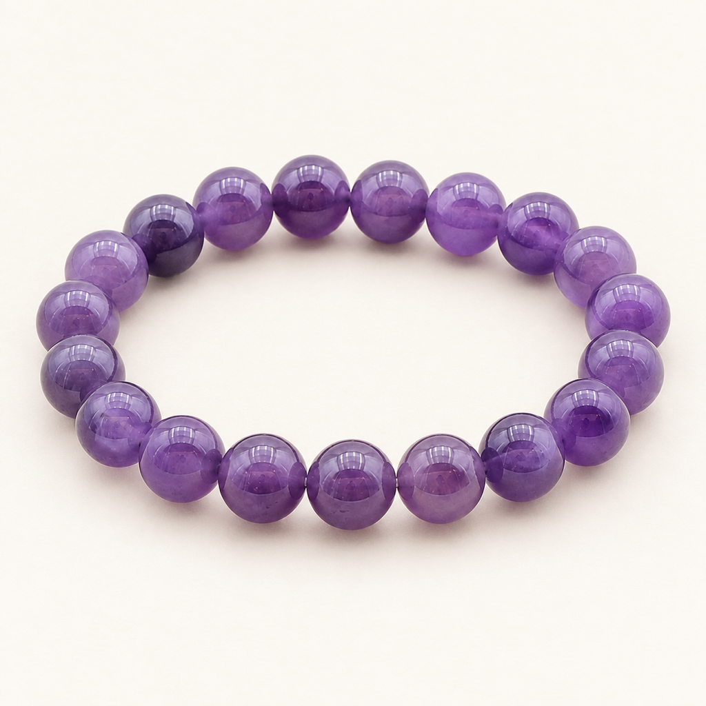 Bracelet en améthyste du Brésil 10 mm sur fond Nacre MilAura