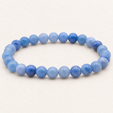 Bracelet en aventurine bleue - Perles de 6 mm sur fond Nacre MilAura