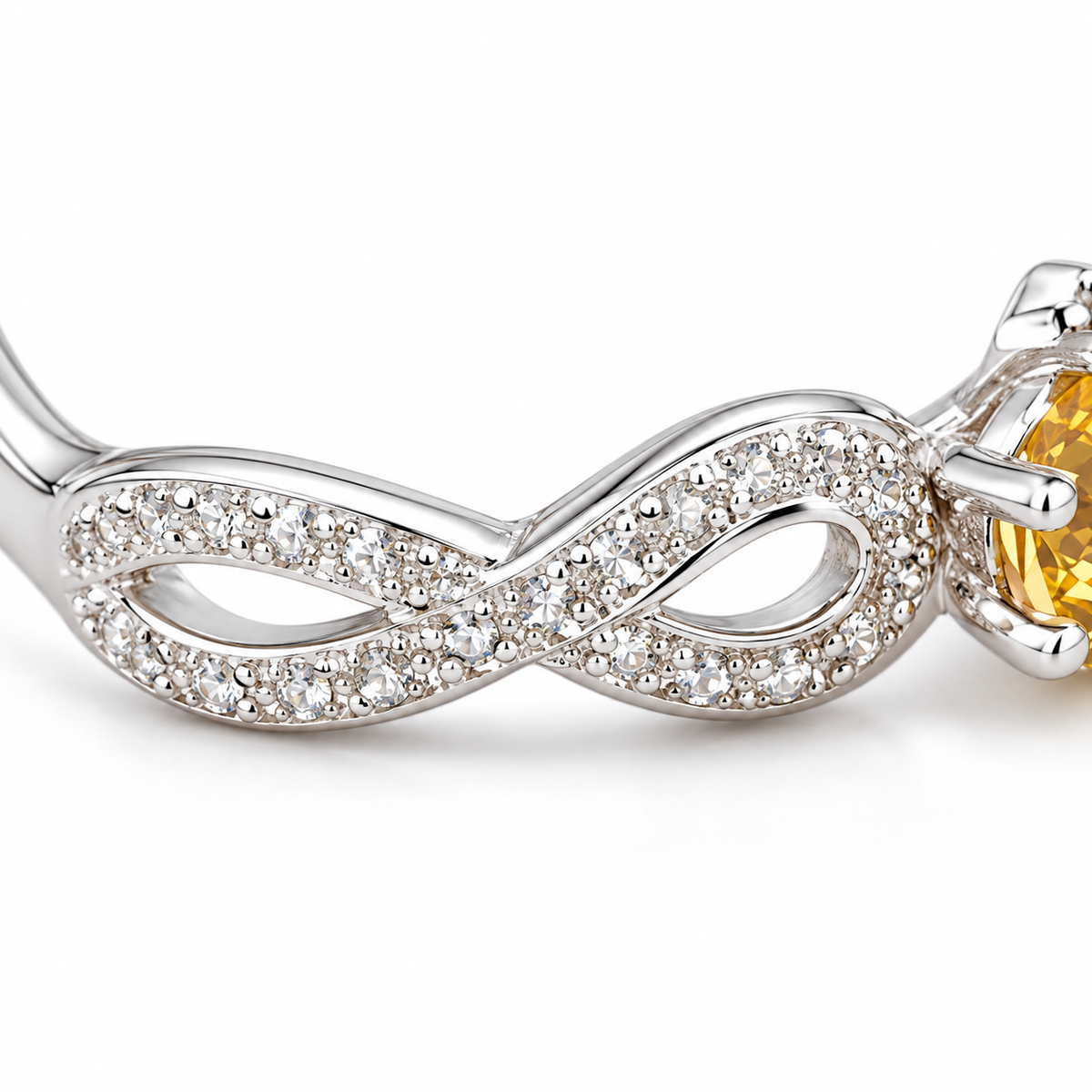 Bague réglable en argent 925 rhodié et citrine facettée : dessin du métal