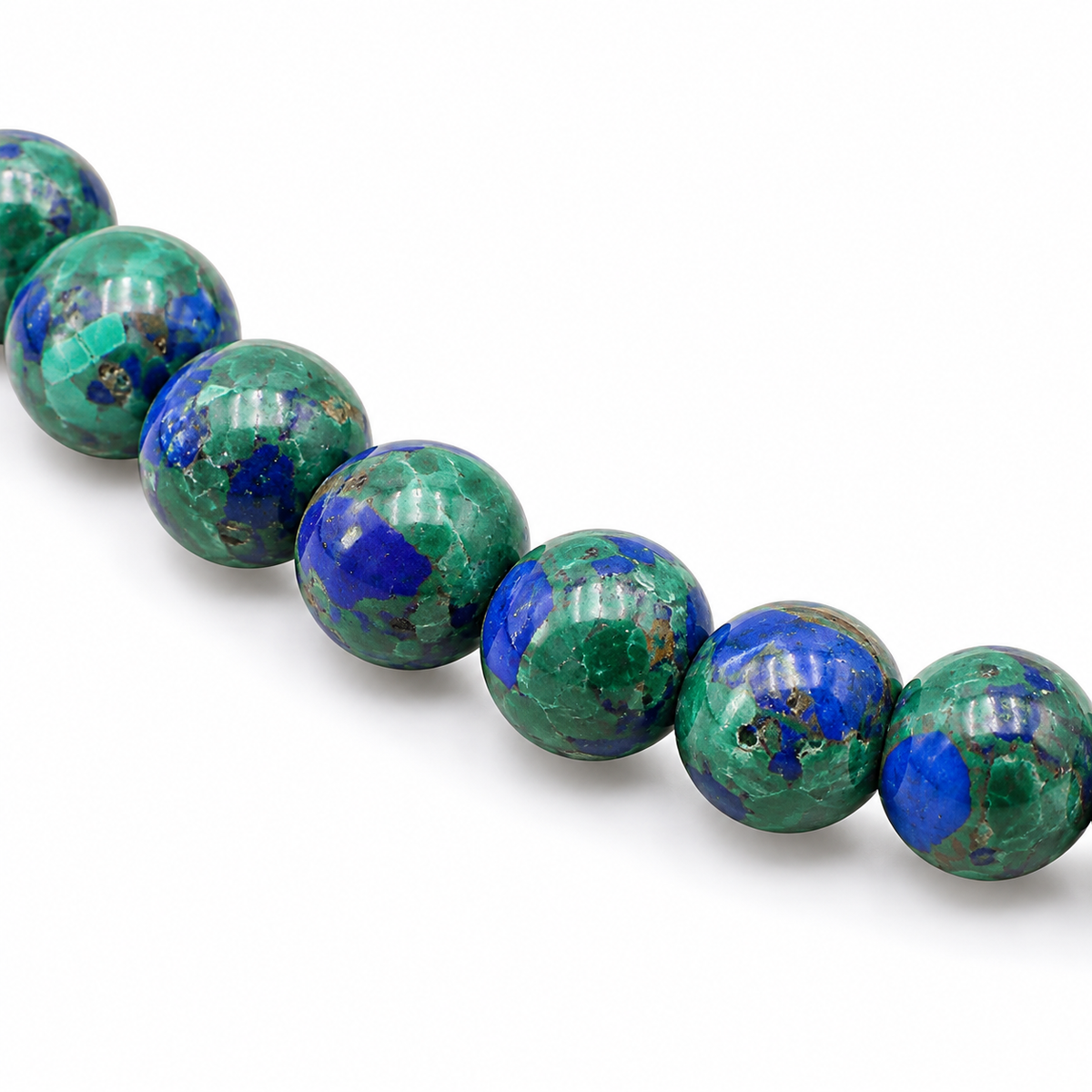 Bracelet en azurite-malachite 8 mm : variations sur un arc
