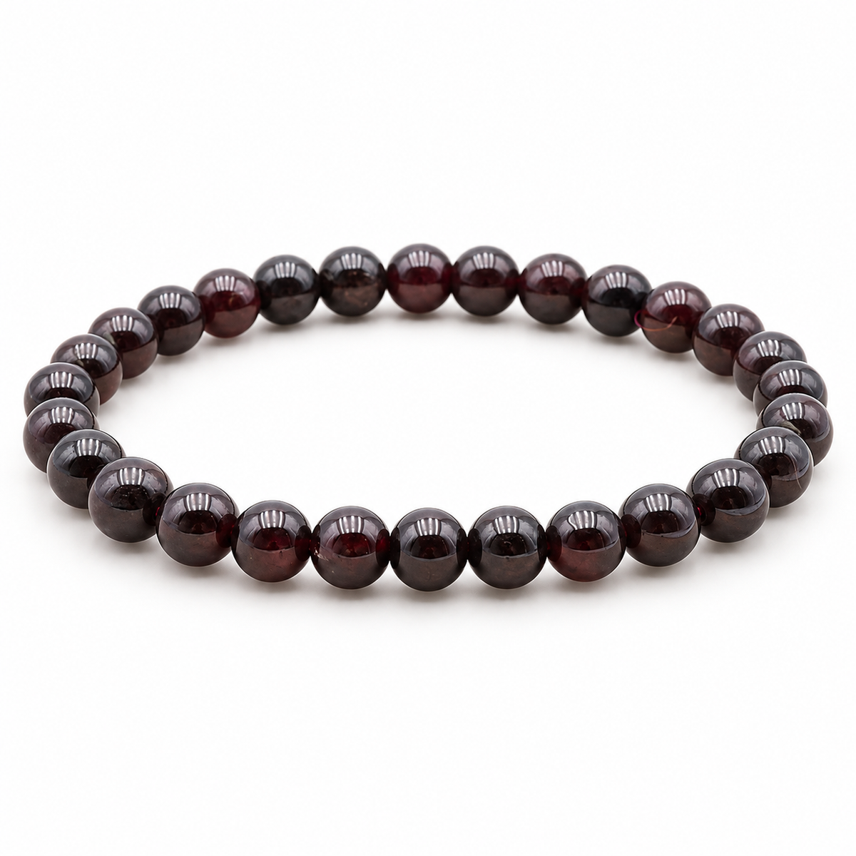 Vue technique de la continuité des perles de Bracelet en grenat rouge 6 mm