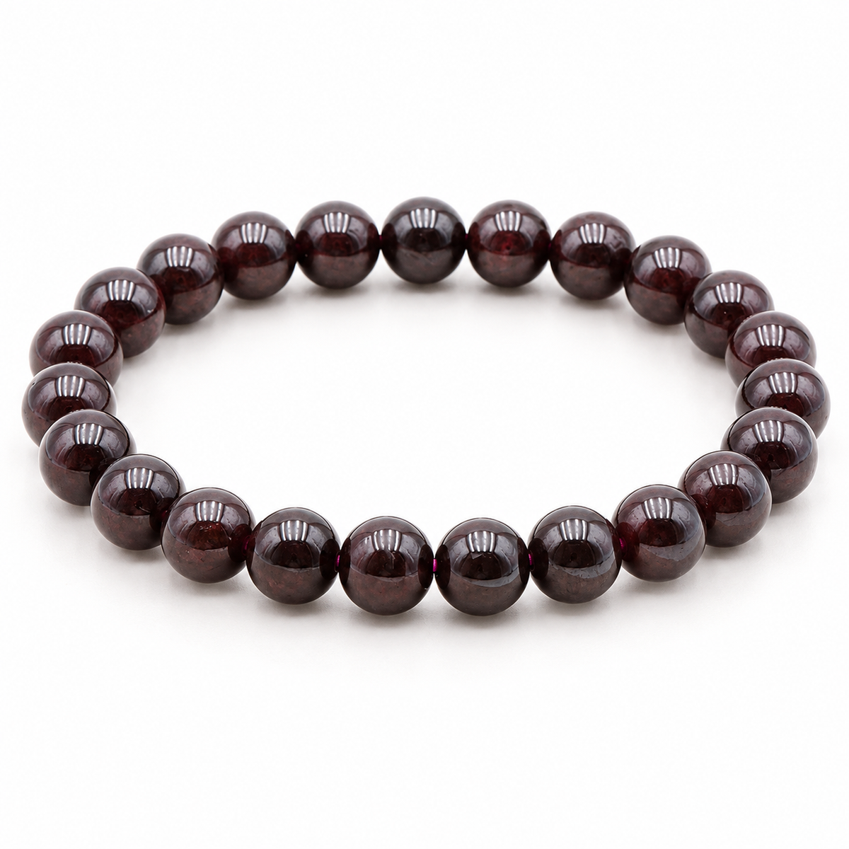 Vue technique de la continuité des perles de Bracelet en grenat rouge 8 mm