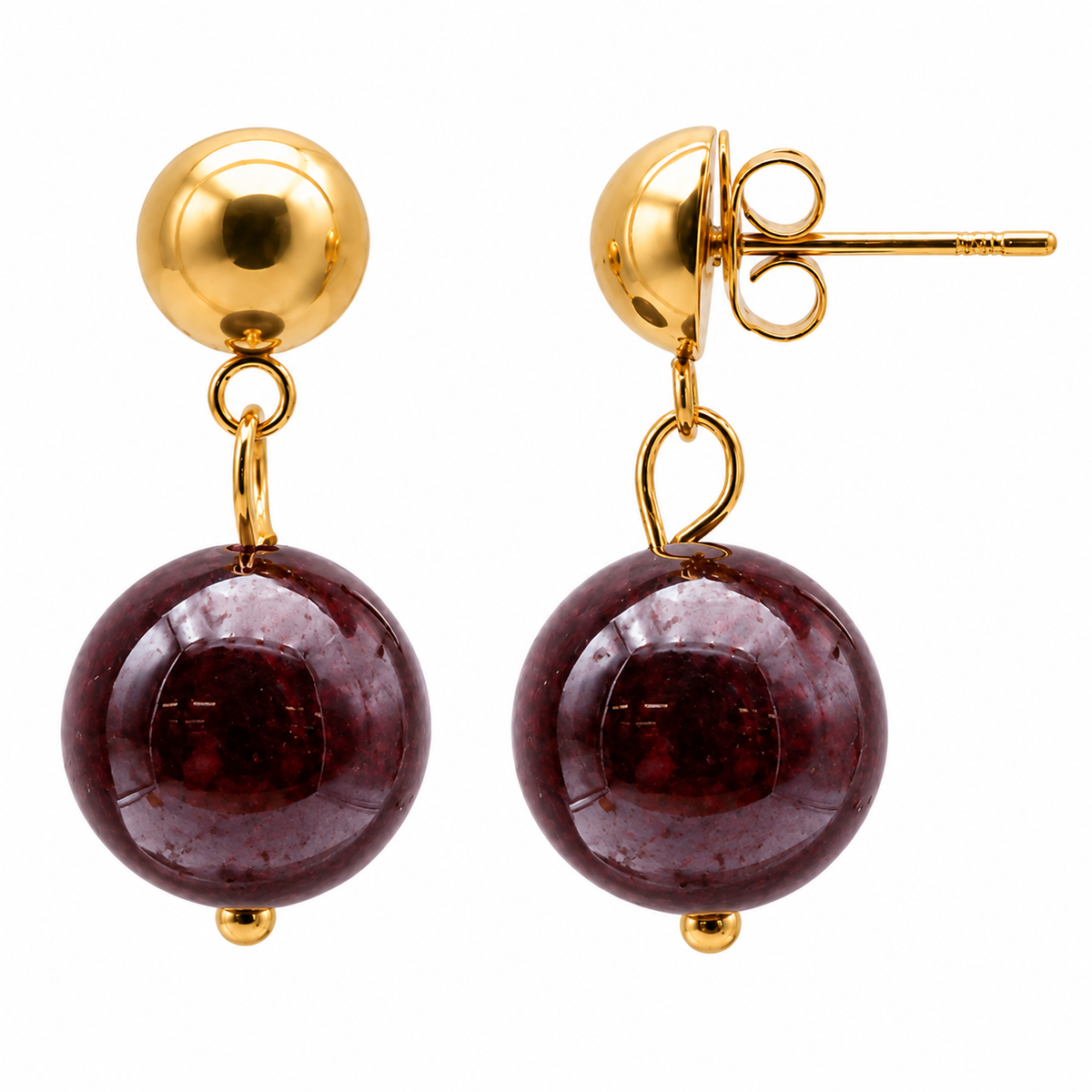 Vue technique de la tige et de la fixation de Boucles d'oreilles pendantes en grenat rouge 12 mm