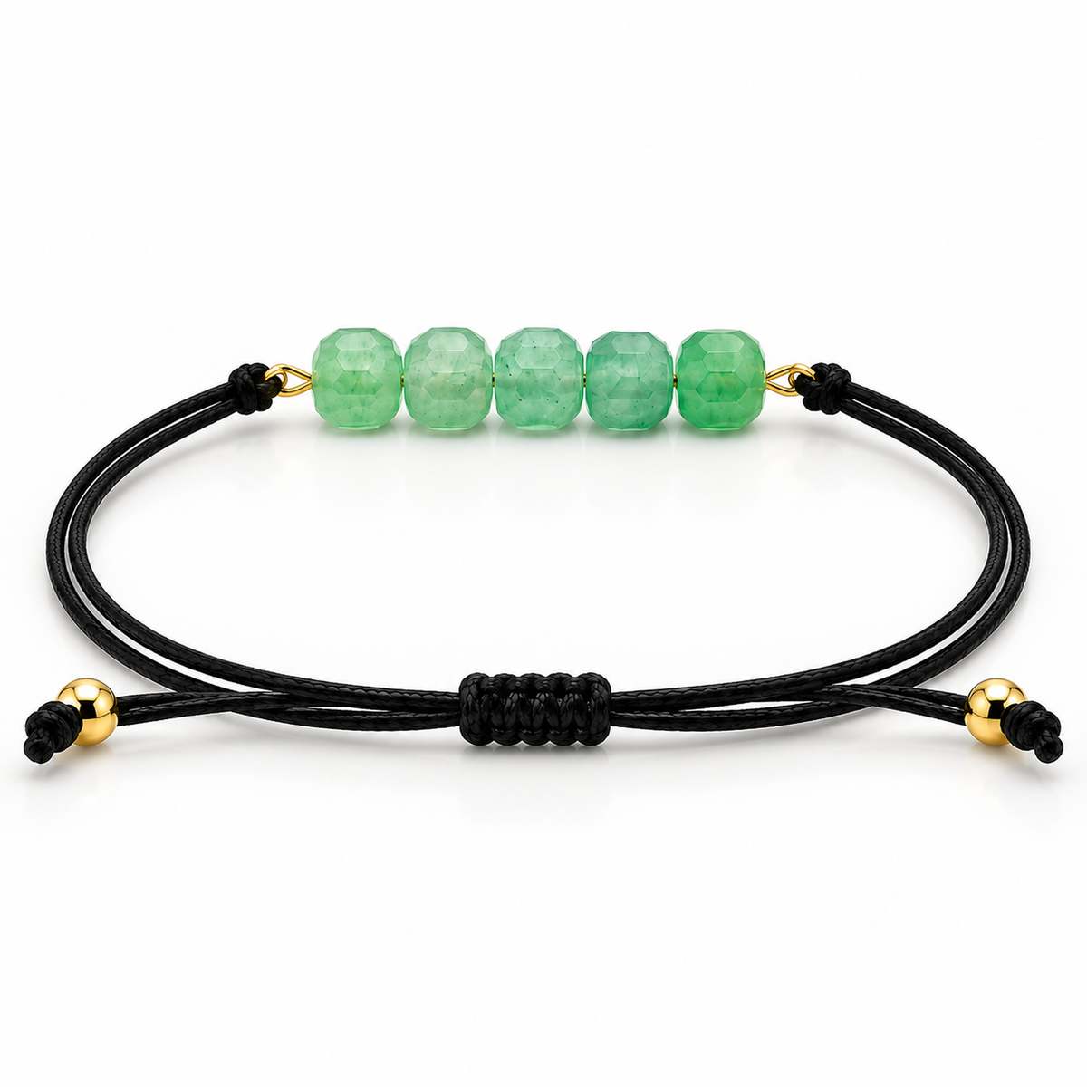 Détail technique du réglage et de la construction du bracelet doré en aventurine verte 6 mm