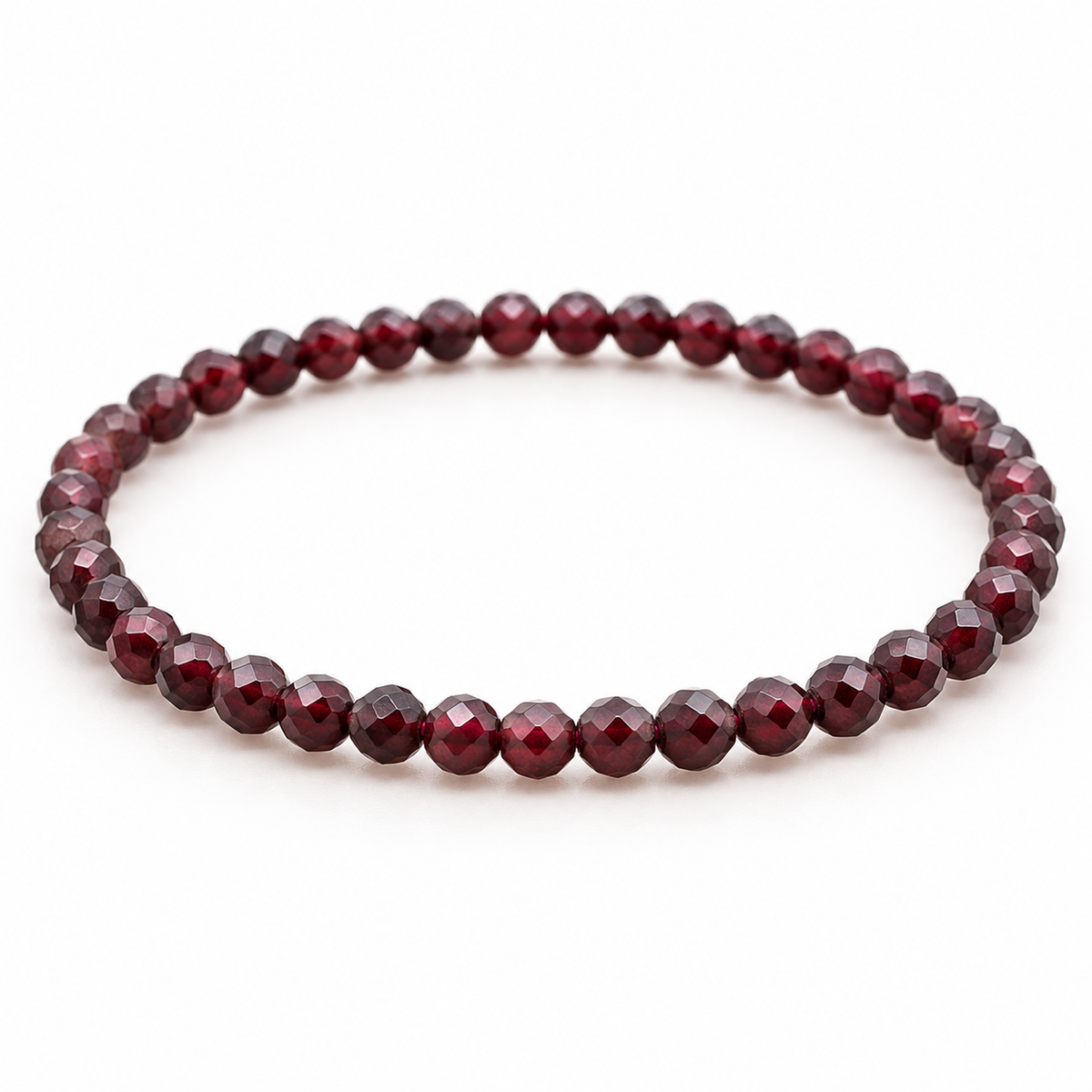 Vue technique de la continuité des perles de Bracelet facetté en grenat rouge 4 mm