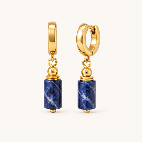 Boucles d'oreilles dorées en sodalite - 36 mm sur fond Nacre MilAura