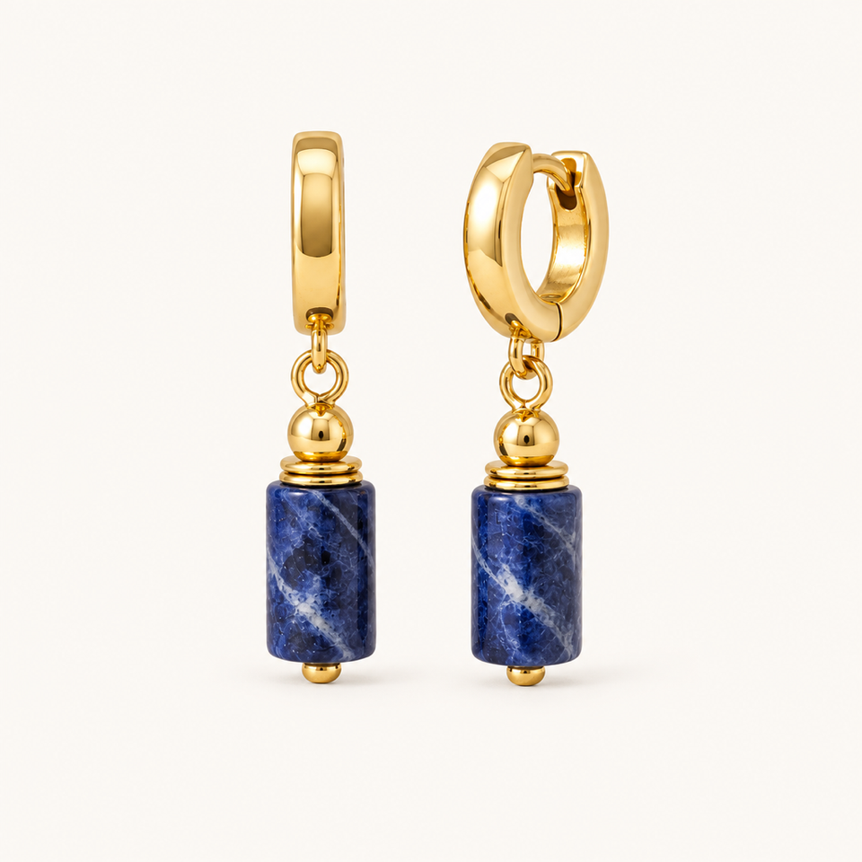 Boucles d'oreilles dorées en sodalite - 36 mm sur fond Nacre MilAura