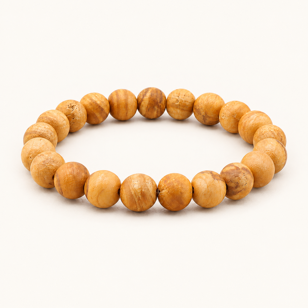 Bracelet en bois de palo santo 10 mm sur fond Nacre MilAura