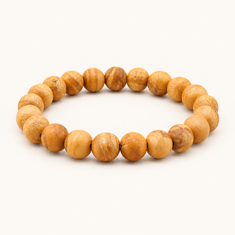 Bracelet en bois de palo santo 10 mm sur fond Nacre MilAura