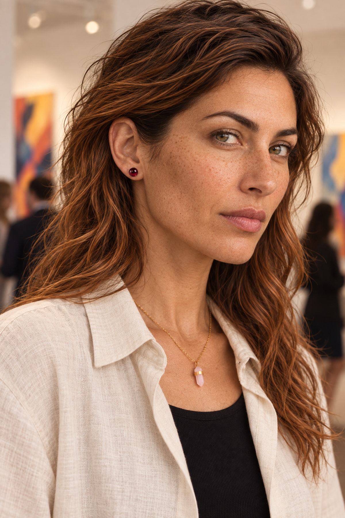 Scène portée verticale mettant en valeur le produit : Boucles d'oreilles puces en grenat rouge 8 mm