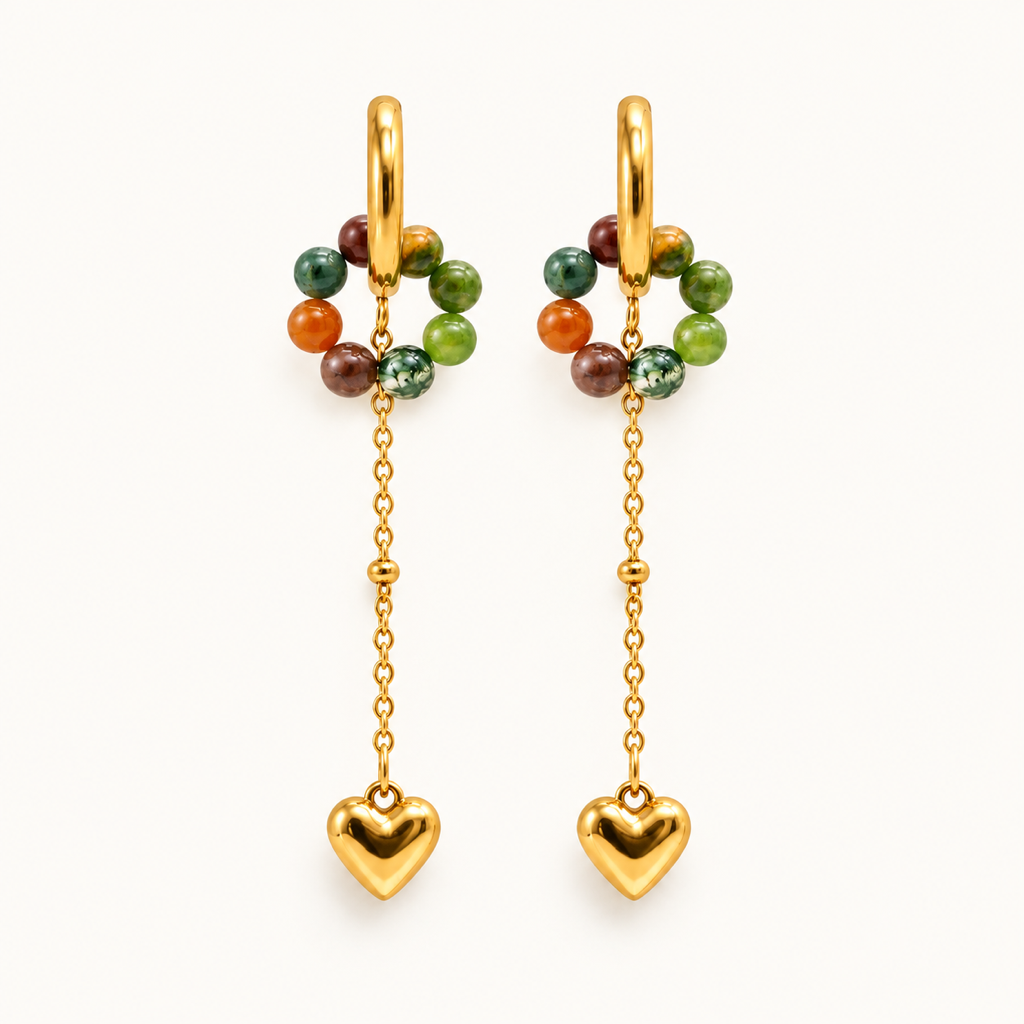 Boucles d'oreilles Auren dorées en agate indienne 4 mm sur fond Nacre MilAura