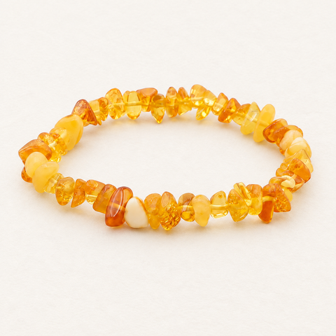 Bracelet baroque en ambre jaune - 16 à 18 cm sur fond Nacre MilAura