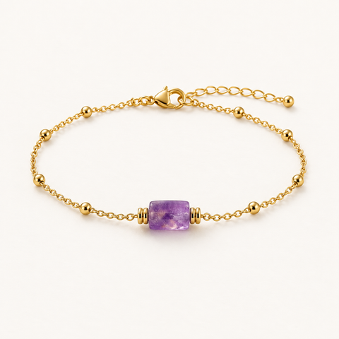 Bracelet doré en améthyste - 16 à 21 cm sur fond Nacre MilAura