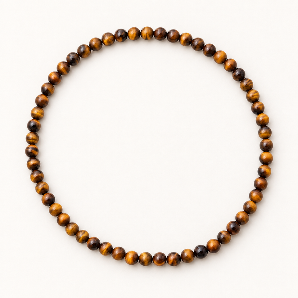 Collier en œil de tigre 6 mm - 45 cm sur fond Nacre MilAura