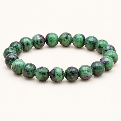 Bracelet en zoïsite - Perles de 10 mm sur fond Nacre MilAura