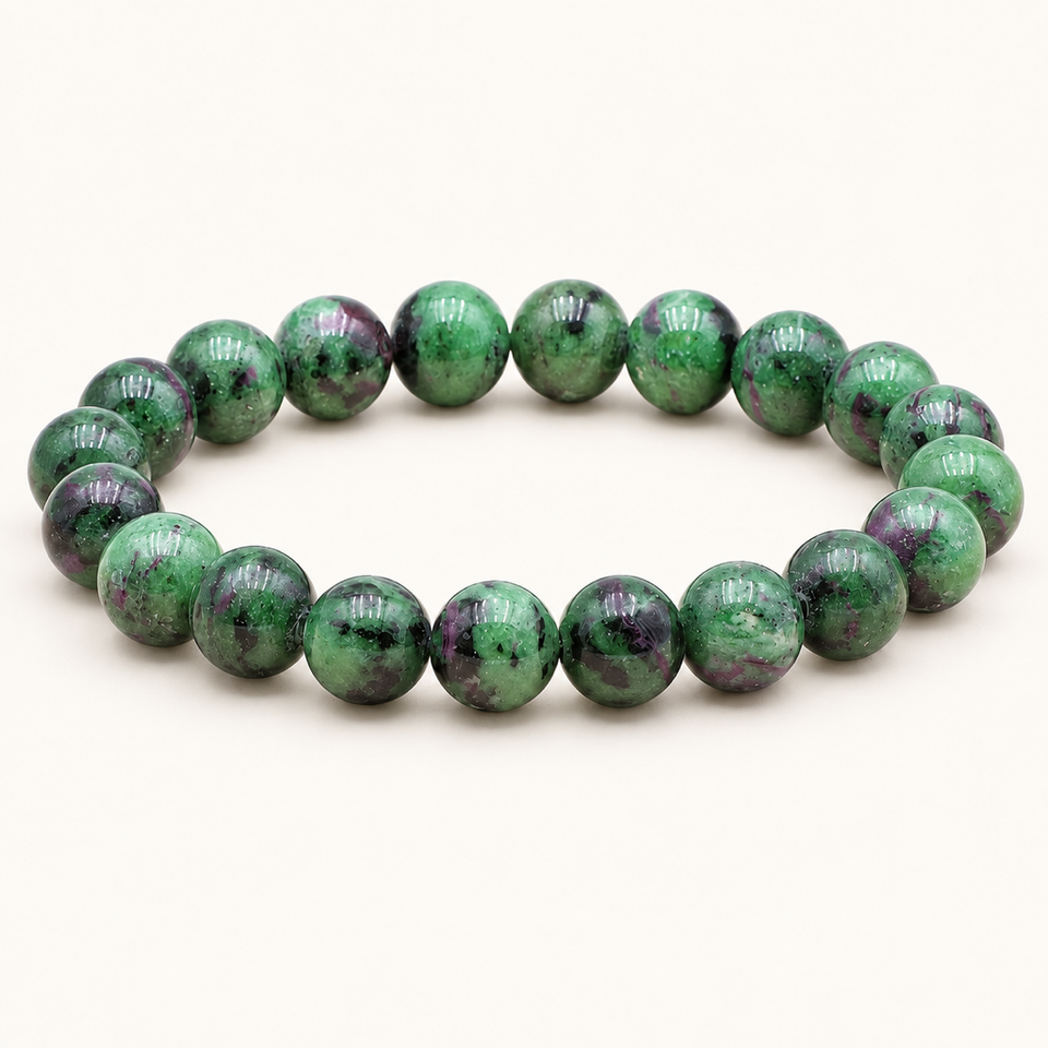 Bracelet en zoïsite - Perles de 10 mm sur fond Nacre MilAura