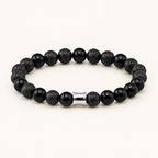 Bracelet Kahel argenté en onyx et pierre de lave 8 mm