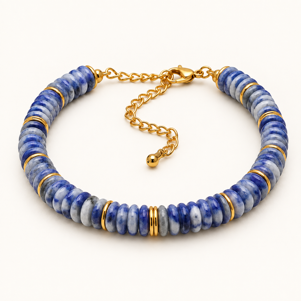 Bracelet doré en sodalite - Perles de 6 mm sur fond Nacre MilAura