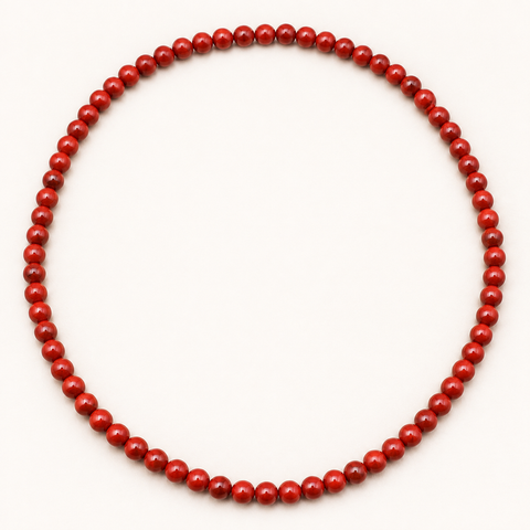 Collier en jaspe rouge 6 mm, 45 cm sur fond Nacre MilAura