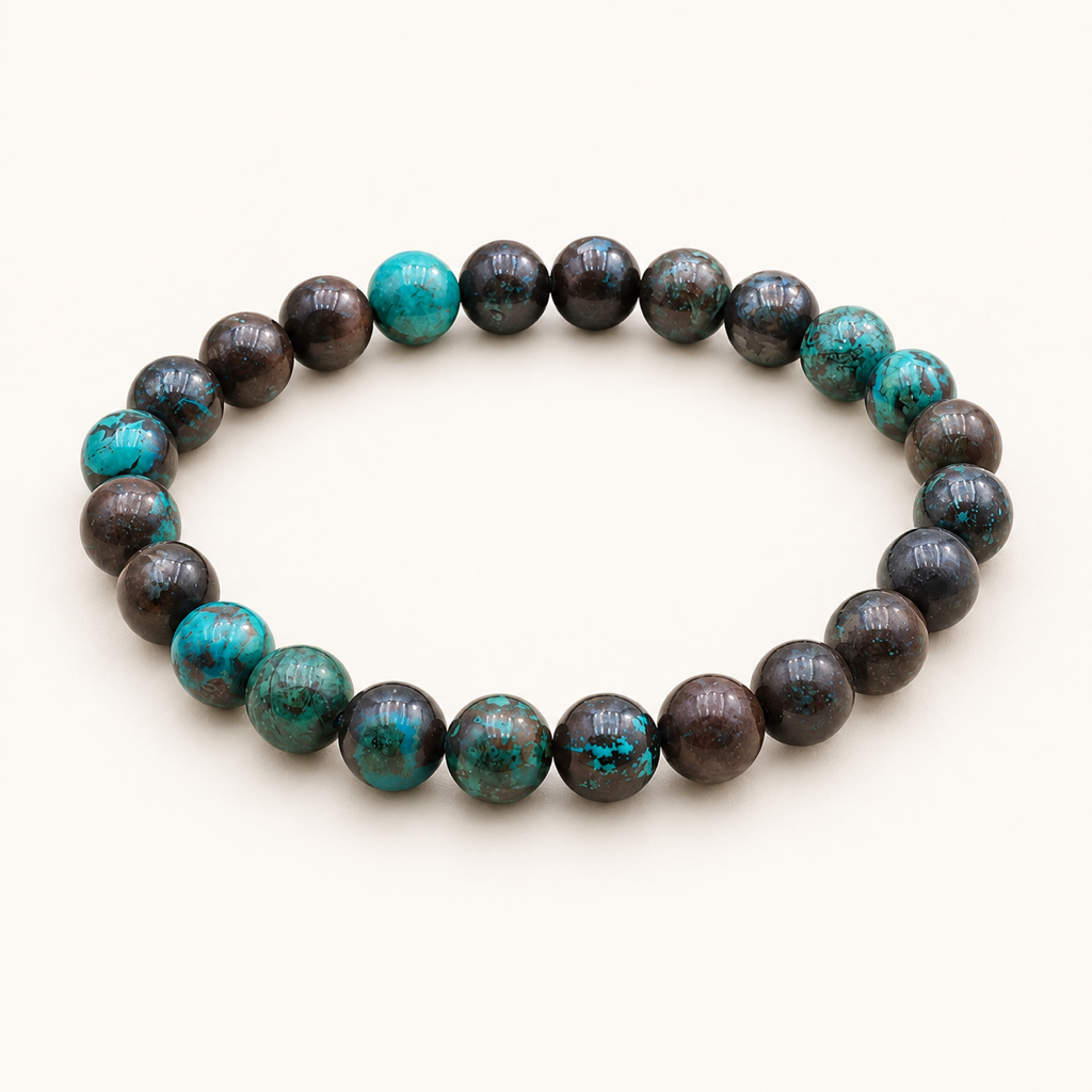 Bracelet en chrysocolle du Congo 8 mm - 16 à 18 cm sur fond Nacre MilAura