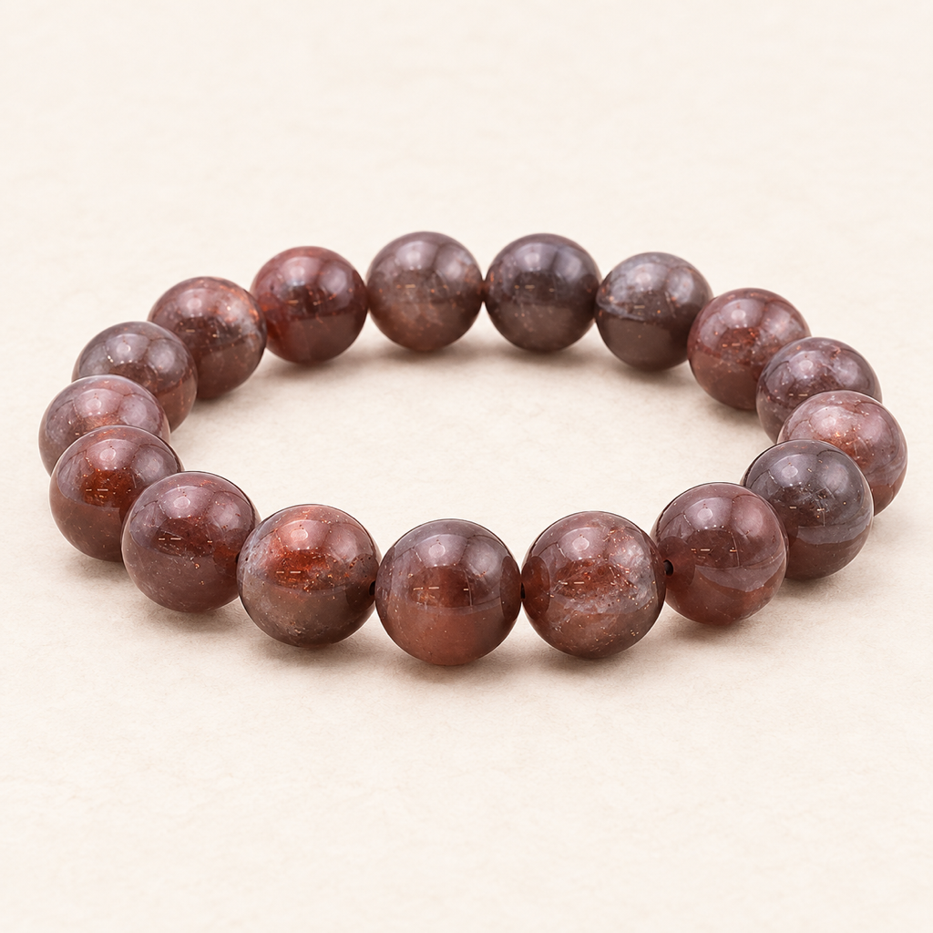 Bracelet en pierre de soleil noire orangée 10 mm - 16 à 18 cm
