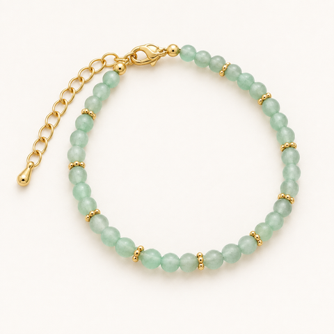 Bracelet Halo doré en aventurine verte 4 mm sur fond Nacre MilAura