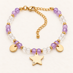 Bracelet Mira doré en améthyste et cristal de roche - 16 à 22 cm