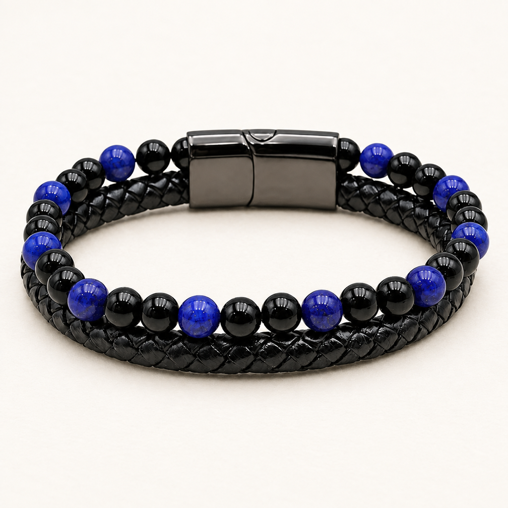 Bracelet Aska noir en lapis-lazuli et onyx sur fond Nacre MilAura