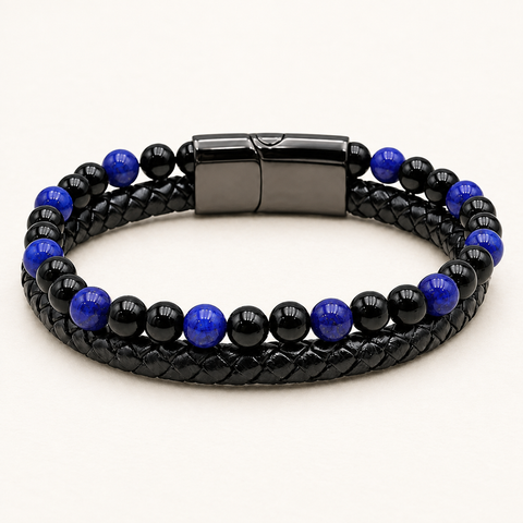 Bracelet Aska noir en lapis-lazuli et onyx sur fond Nacre MilAura