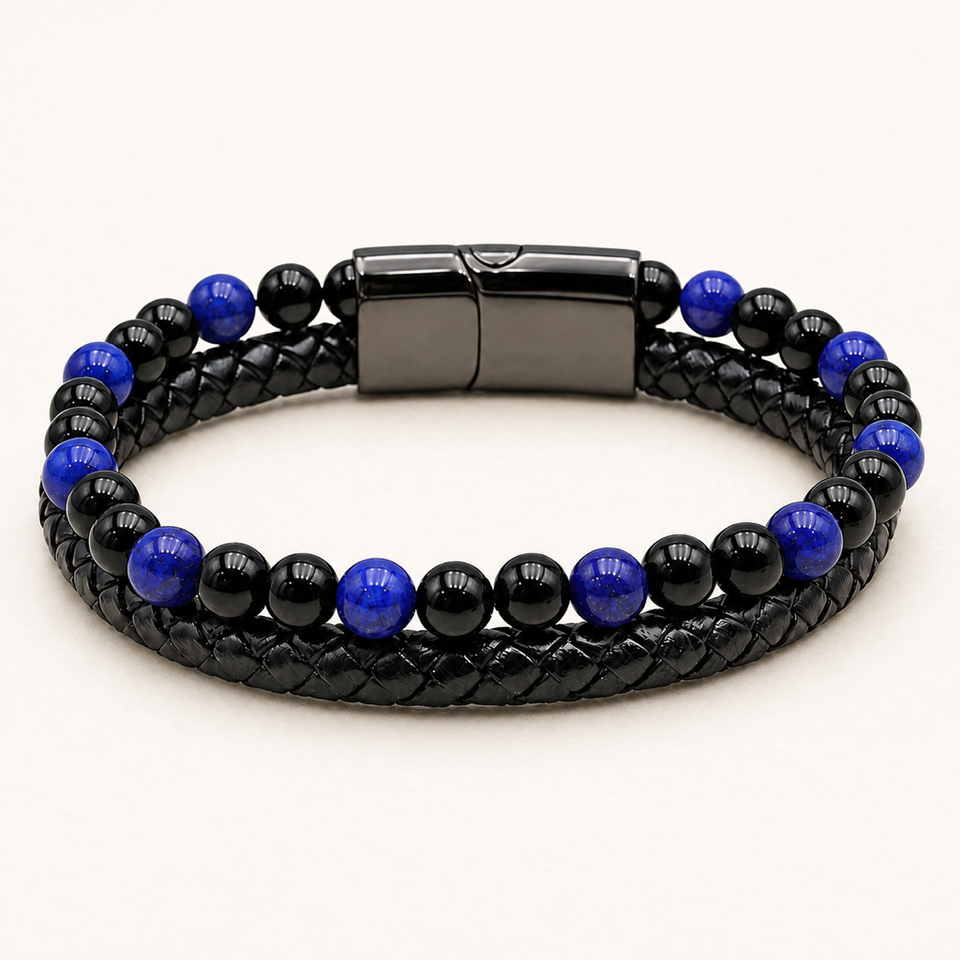 Bracelet Aska noir en lapis-lazuli et onyx sur fond Nacre MilAura