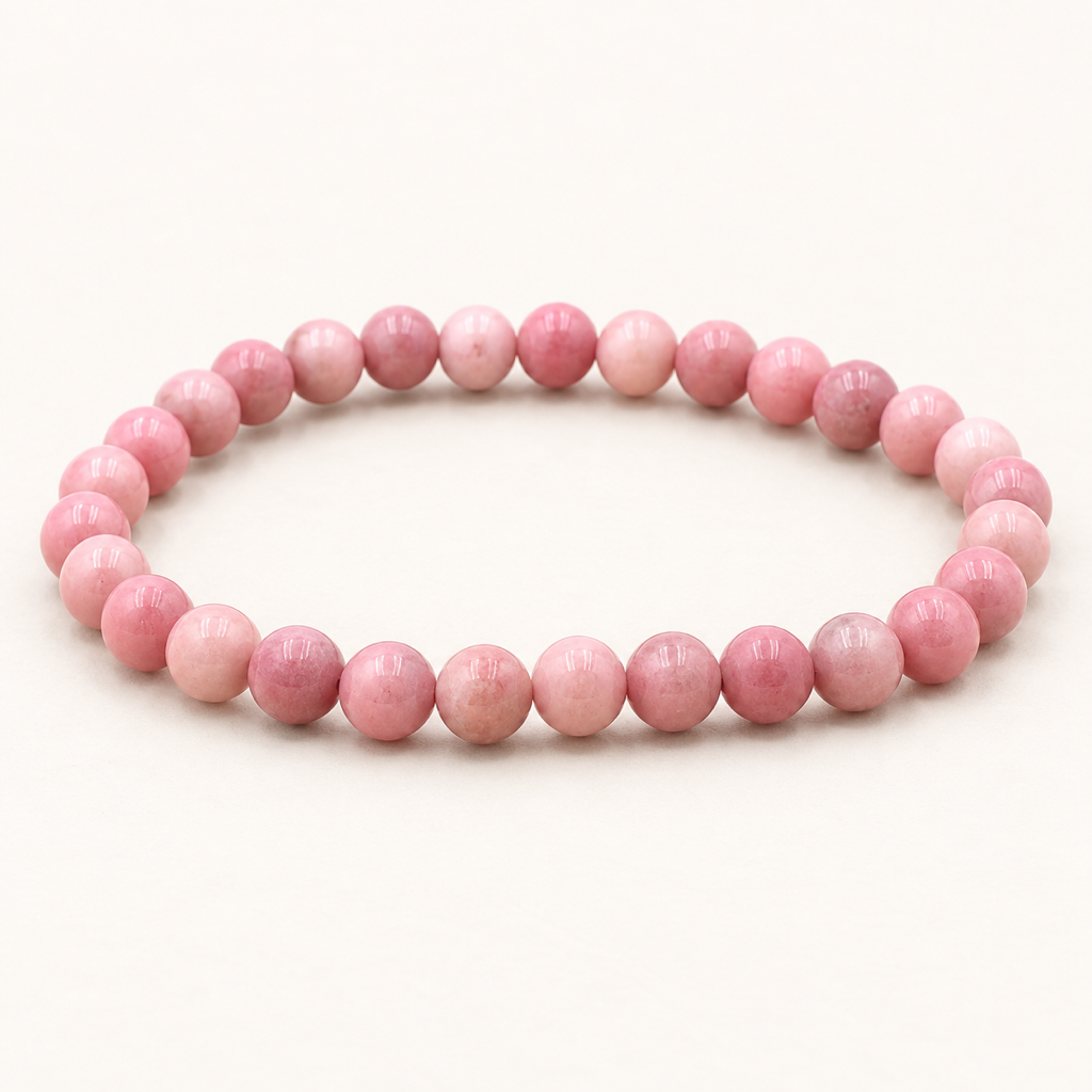 Bracelet en rhodonite d'Australie 6 mm - 16 à 18 cm sur fond Nacre MilAura