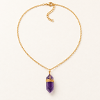 Collier boho doré en améthyste - 38 à 43 cm