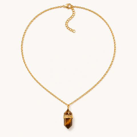 Collier doré en œil de tigre sur fond Nacre MilAura