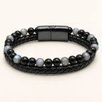 Bracelet Aska noir en labradorite et onyx 6 mm