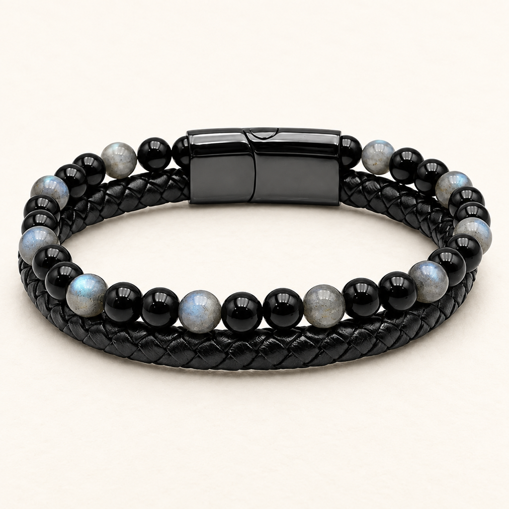 Bracelet Aska noir en labradorite et onyx 6 mm