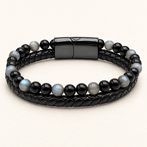 Bracelet Aska noir en labradorite et onyx 6 mm
