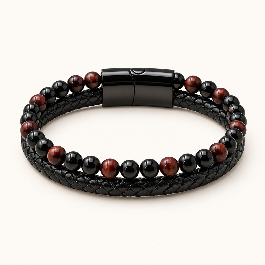 Bracelet Aska noir en oeil de taureau et onyx 6 mm sur fond Nacre MilAura