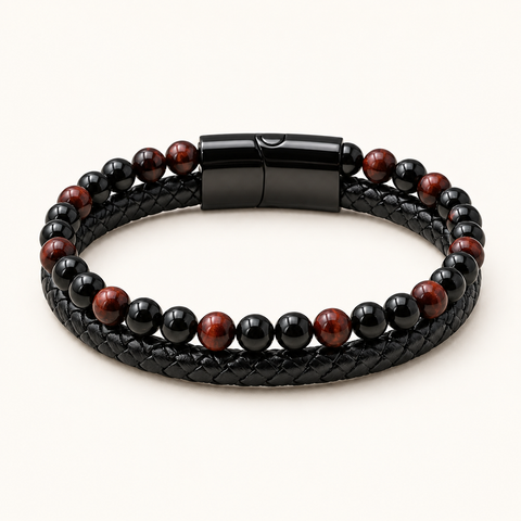 Bracelet Aska noir en oeil de taureau et onyx 6 mm sur fond Nacre MilAura