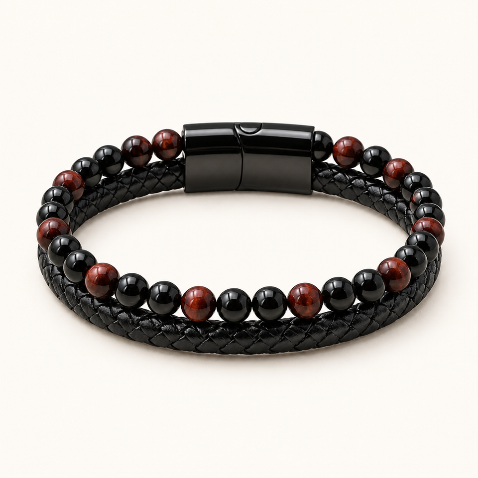 Bracelet Aska noir en oeil de taureau et onyx 6 mm sur fond Nacre MilAura