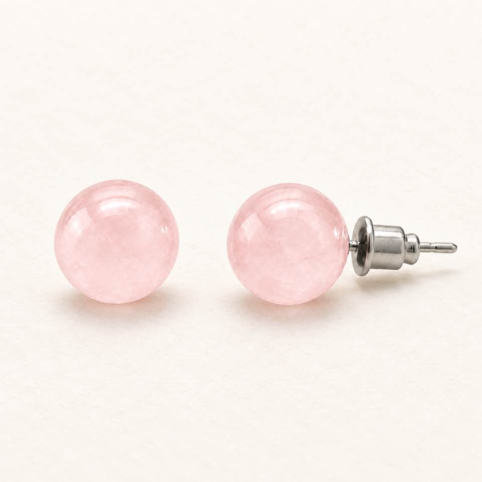 Boucles d'oreilles puces en quartz rose 10 mm