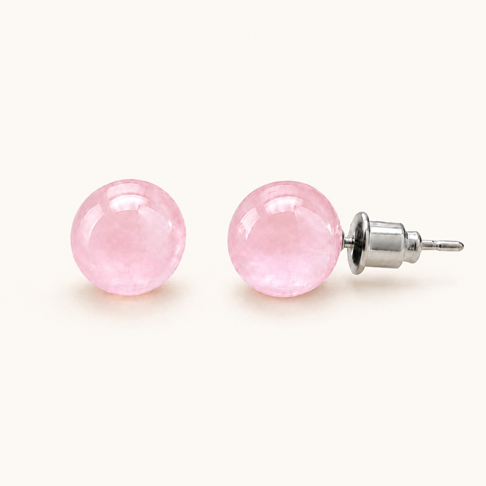 Boucles d'oreilles puces en quartz rose 8 mm sur fond Nacre MilAura