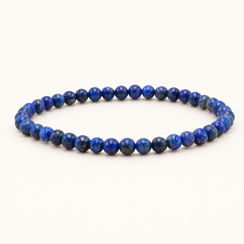 Bracelet en lapis-lazuli 4 mm - 16 à 18 cm sur fond Nacre MilAura