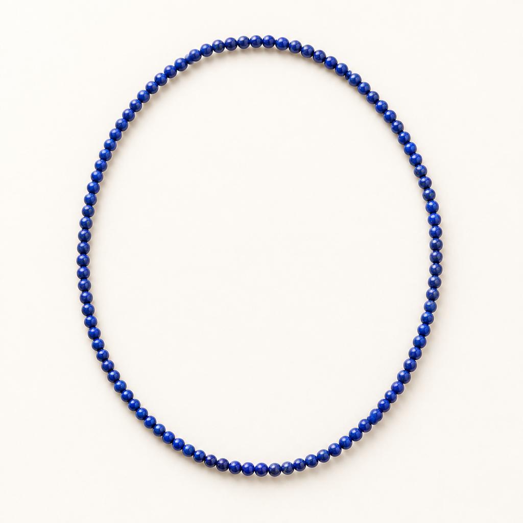Collier en lapis-lazuli d'Afghanistan 4 mm - 45 cm sur fond Nacre MilAura