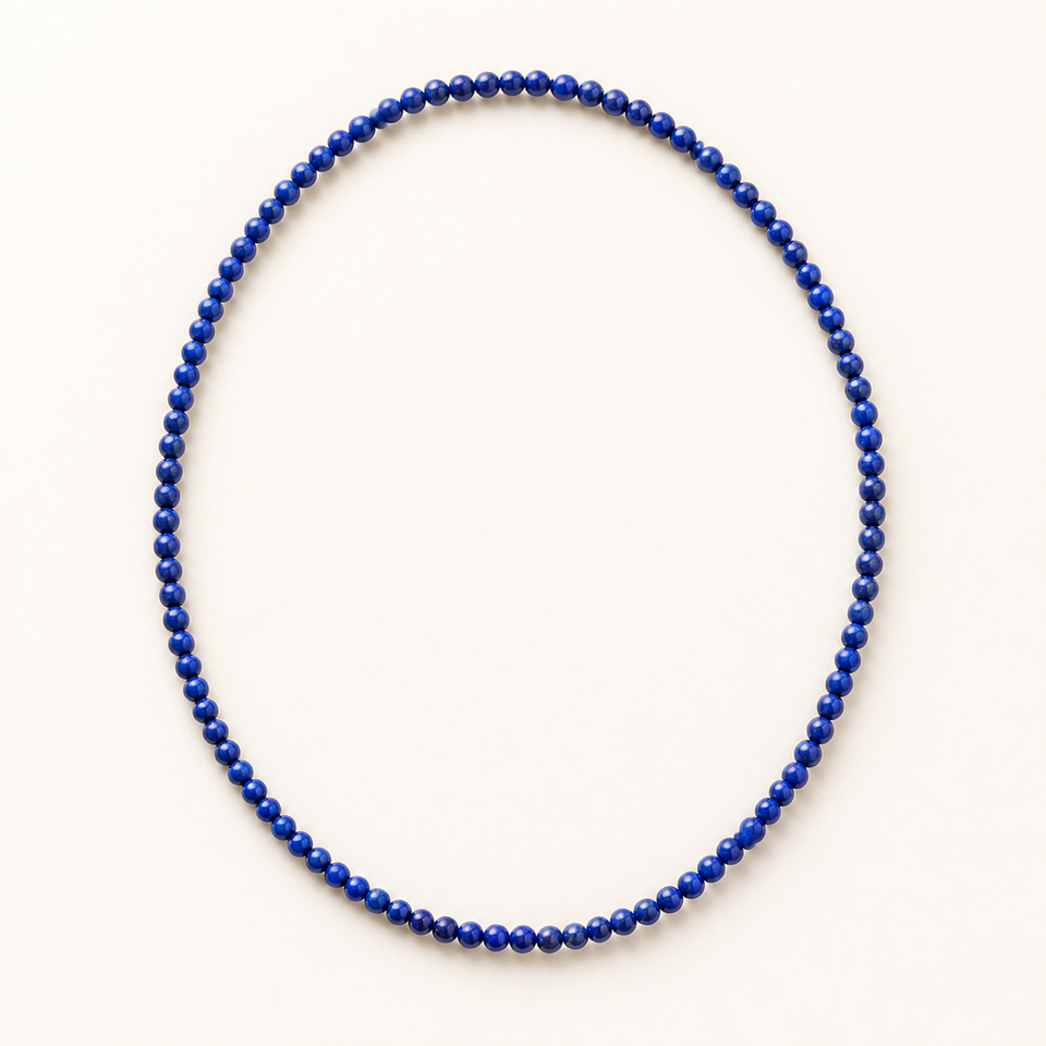 Collier en lapis-lazuli d'Afghanistan 4 mm - 45 cm sur fond Nacre MilAura